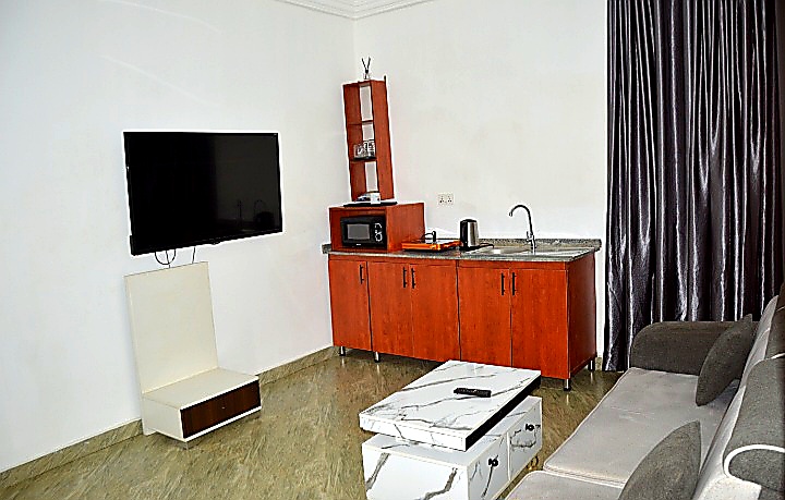Apartment kitchenette with TV lounge